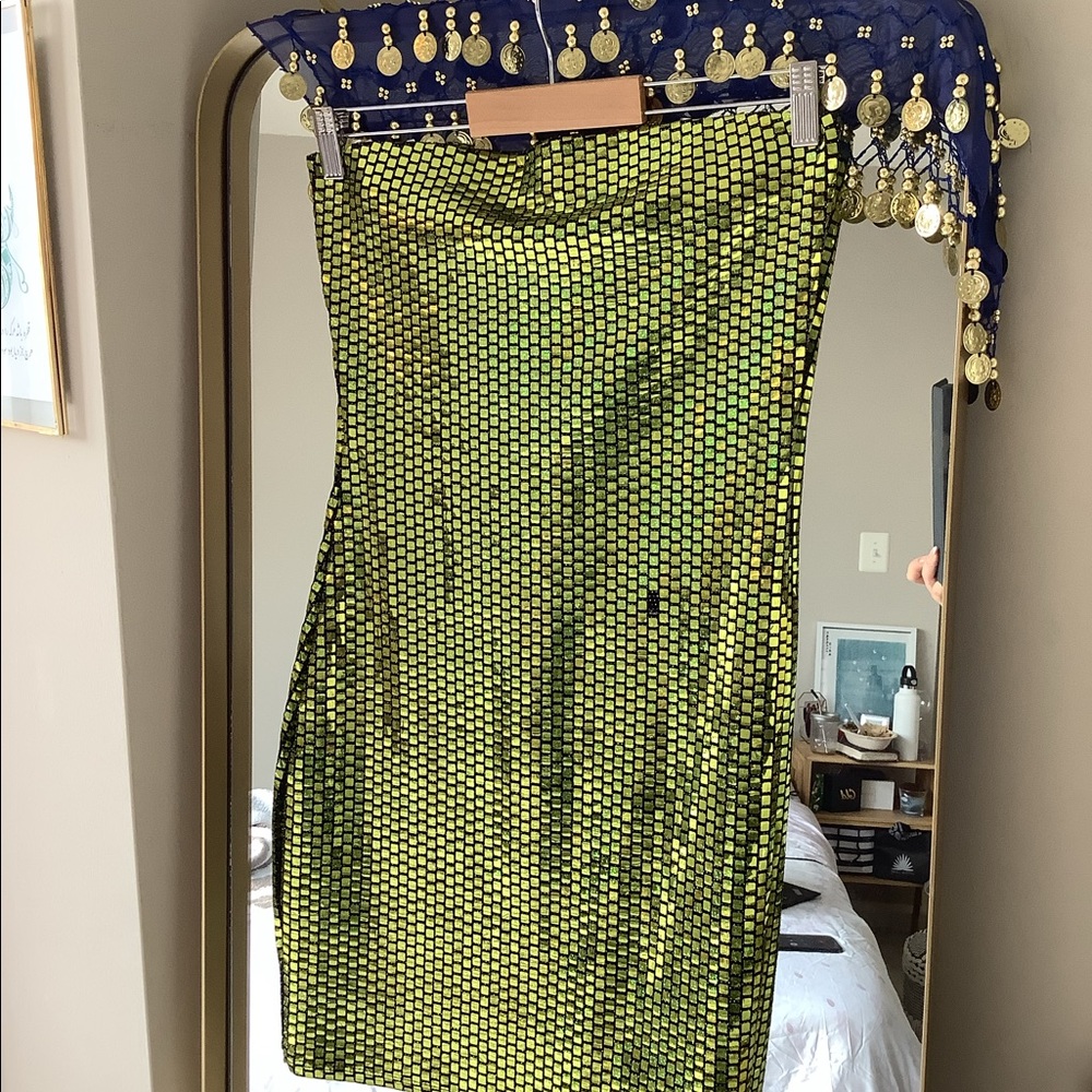 Fashion Nova Green Shiny Strapless Mini Dress